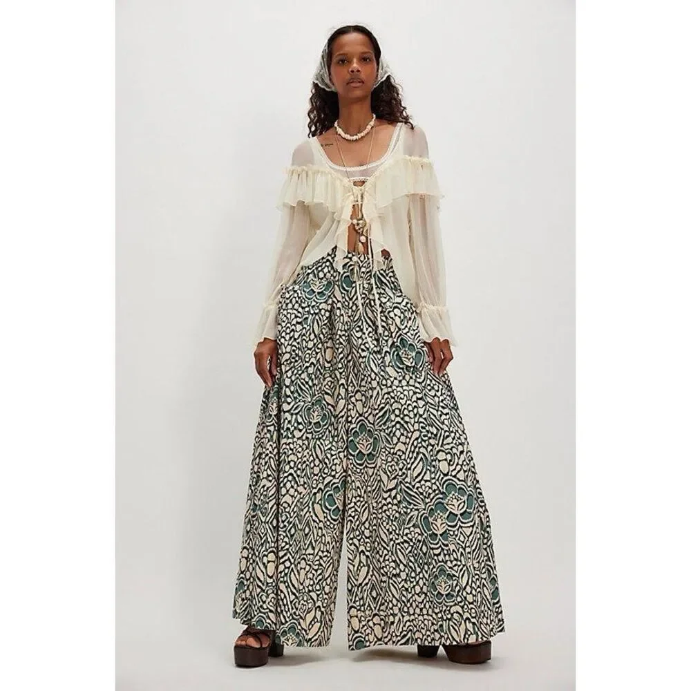 New Free People Miss You Most Printed Wide-Leg Pants Size 6